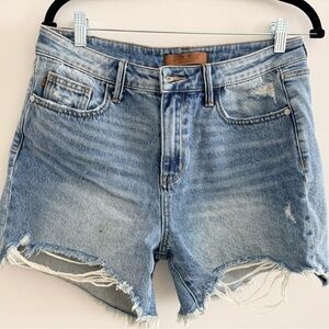 Judy Blue Distressed Denim Shorts in Light Blue
